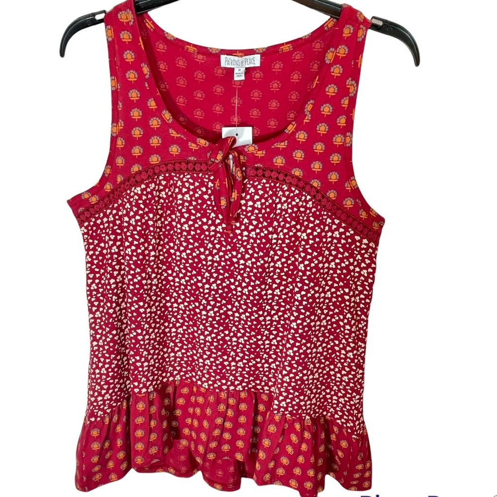 NWT! Patrons of Peace Sangria Boho Top